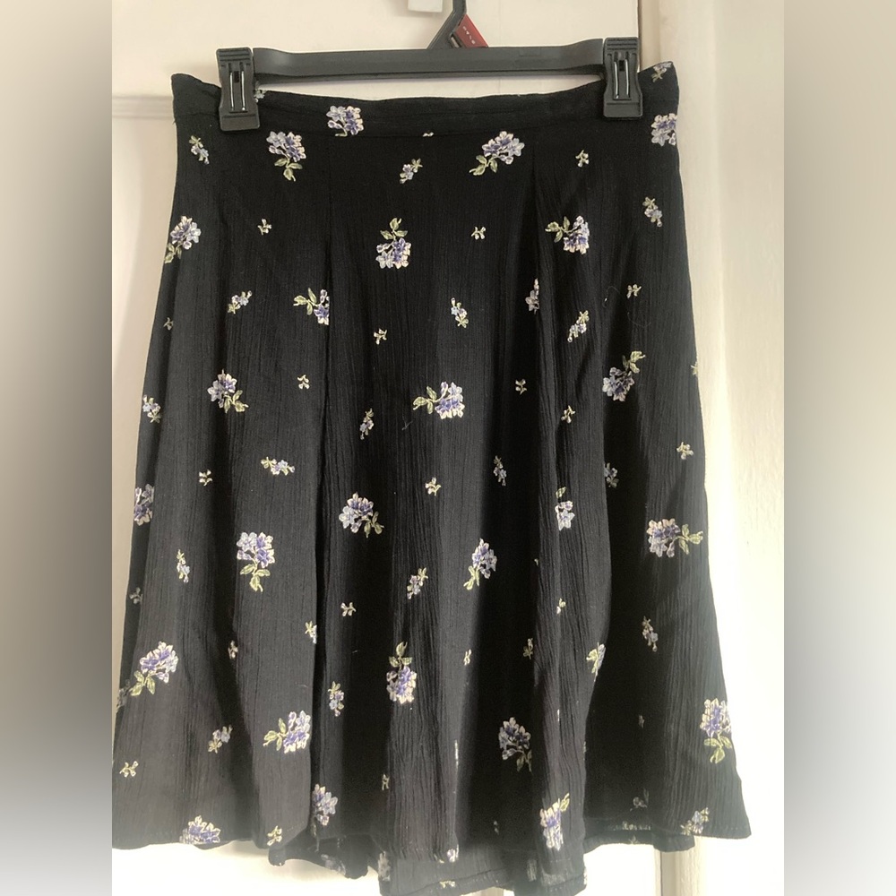Clio Black A-Line Skirt with Purple Floral Accents